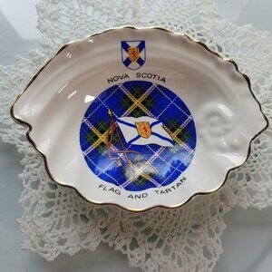 Nova Scotia Shell-Shaped Trinket Dish Flag and Tartan Sandland Vintage Rare Find